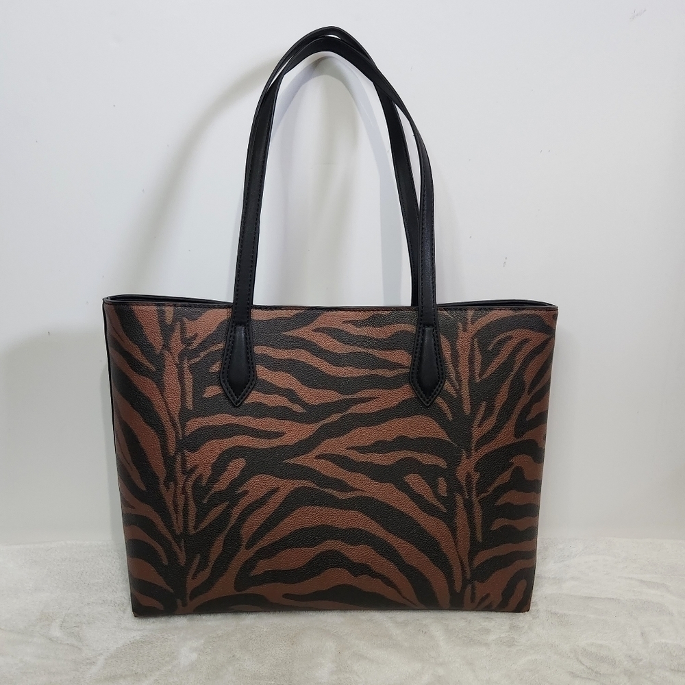 Nine West Landyn Black Saddle Tan Zebra Tote Shoulder Bag Purse - Picture 2 of 16